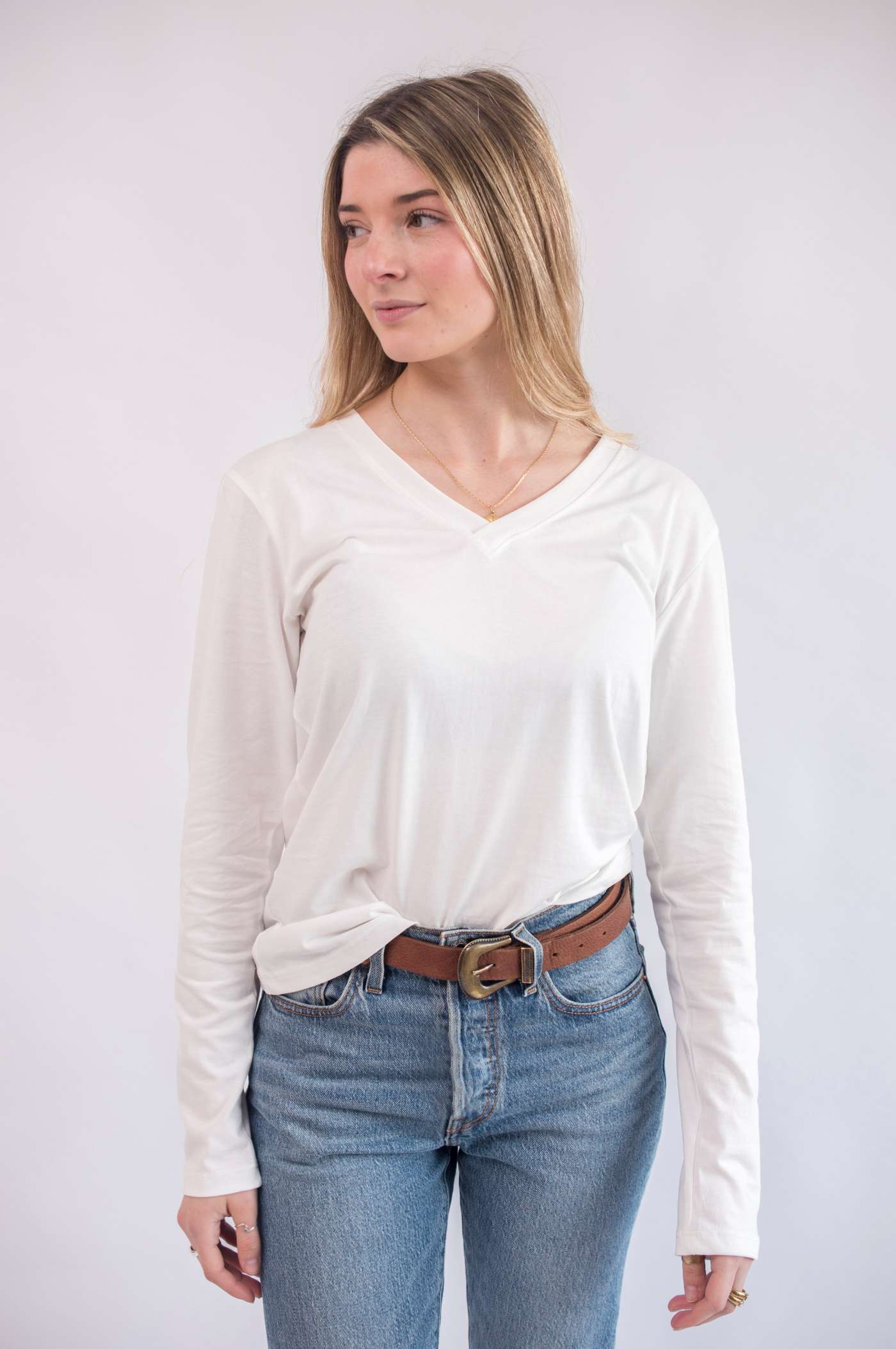 Polera V Neck Top Manga Larga Pima