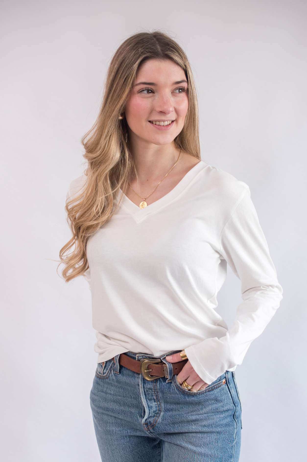 Polera V Neck Top Manga Larga Pima
